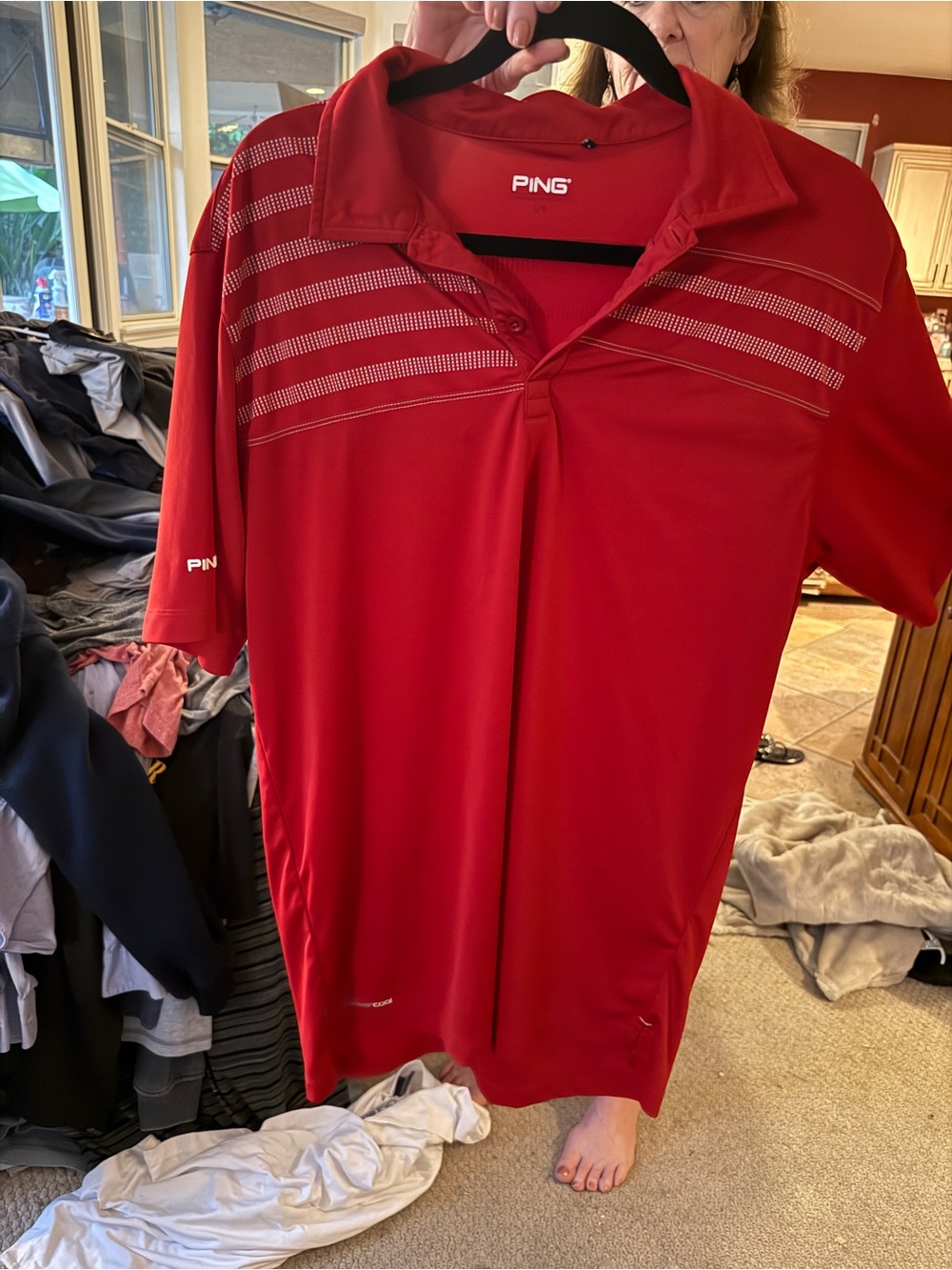 Ping Red Men's Short-Sleeve Golf Polo with Stripe Detail